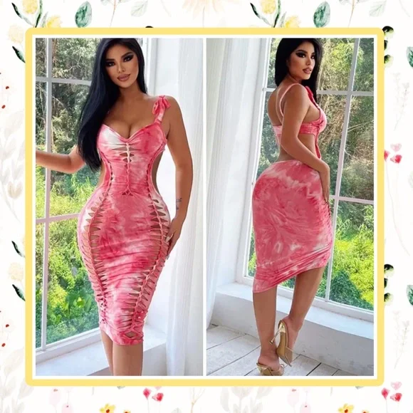 Unique Styles Dresses Dresses | Tie Dye Dress Distressed Strapless Cut Long Slit Retro Festival Club Trendy | Color: Pink/White | Size: 8P | Unique Styles Dresses Dresses | Tie Dye Dress Distressed Strapless Cut Long Slit Retro Festival Club Trendy | Color: Pink/White | Size: 8P |